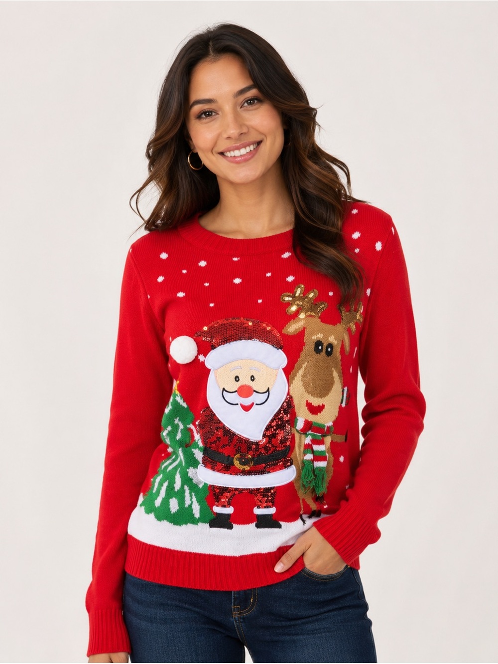 KAREN SCOTT. NWOT.Sz M. Red Holiday Sweater with Santa. Long sleeves.
